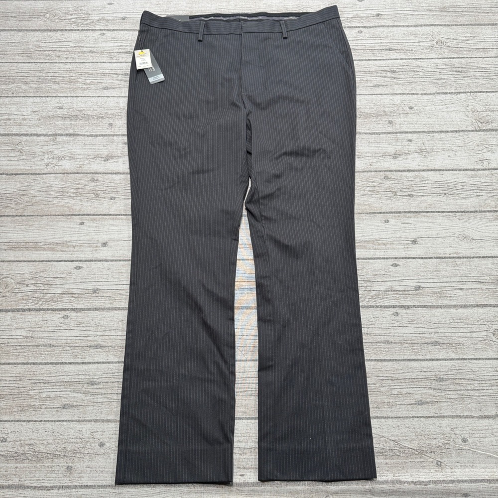NEW Yves Dress Pants Men's 36x32 Charcoal Pinstripe Slim Fit Tailored Trousers